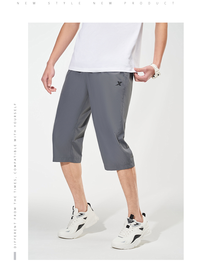 特步男裤七分裤男运动裤子男夏季梭织透气宽松短裤子男藏兰3xl190