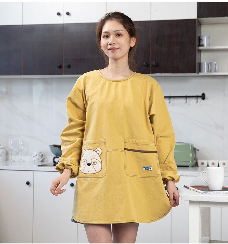 2021新款卡通家用围裙围裙长袖纯棉韩版可爱时尚家用厨房做饭罩衣大人