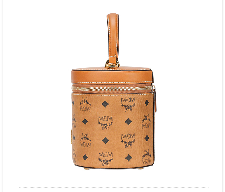 mcm秋冬新品女包小号手提斜挎包圆柱形手提手拎包小号mwraacg01干邑色