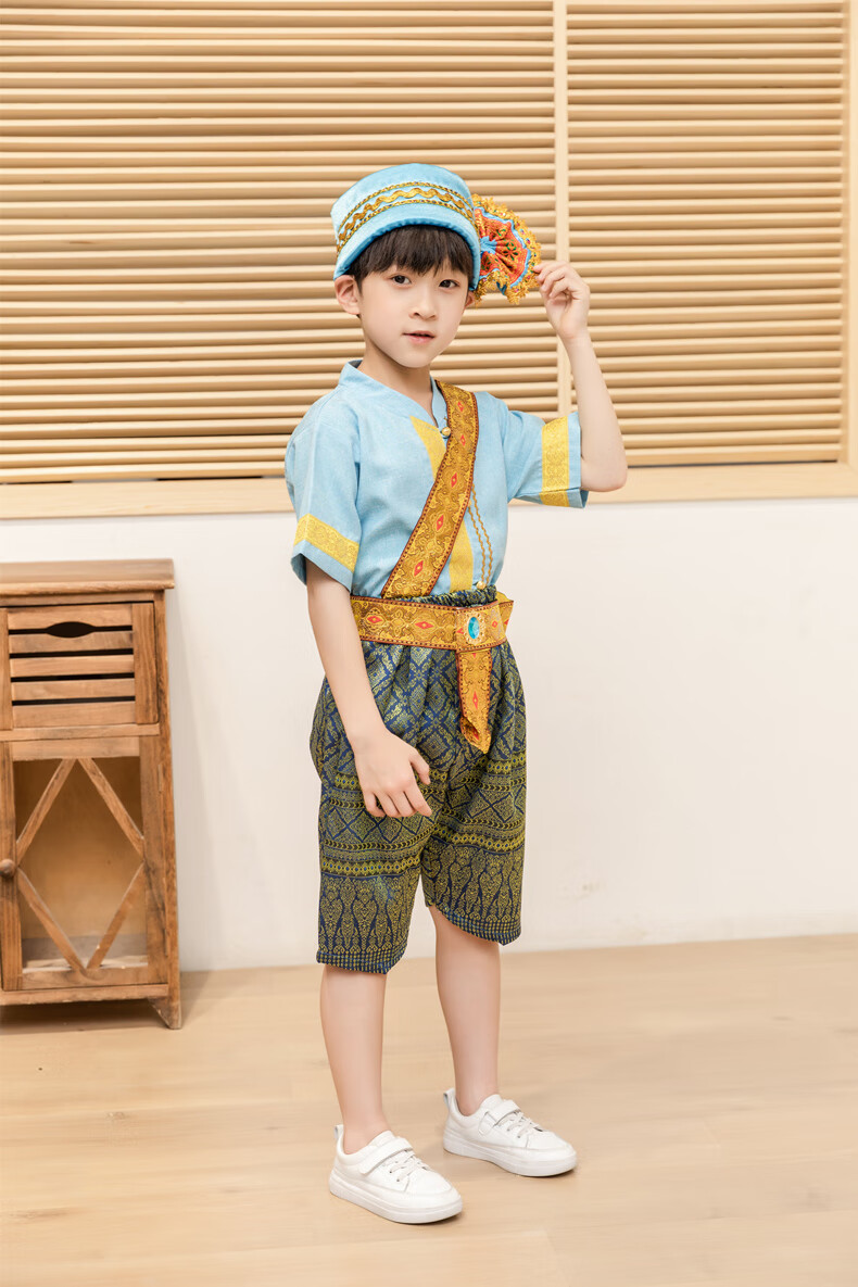 精选六一儿童民族舞蹈表演服云南傣族服装男童节少数民族傣族童装擎嵘