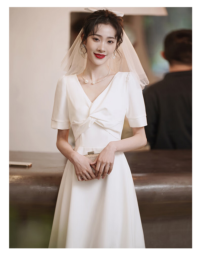 塞德勒白色小礼服平时可穿法式登记领证小白裙宴会气质秋季缎面晚礼服