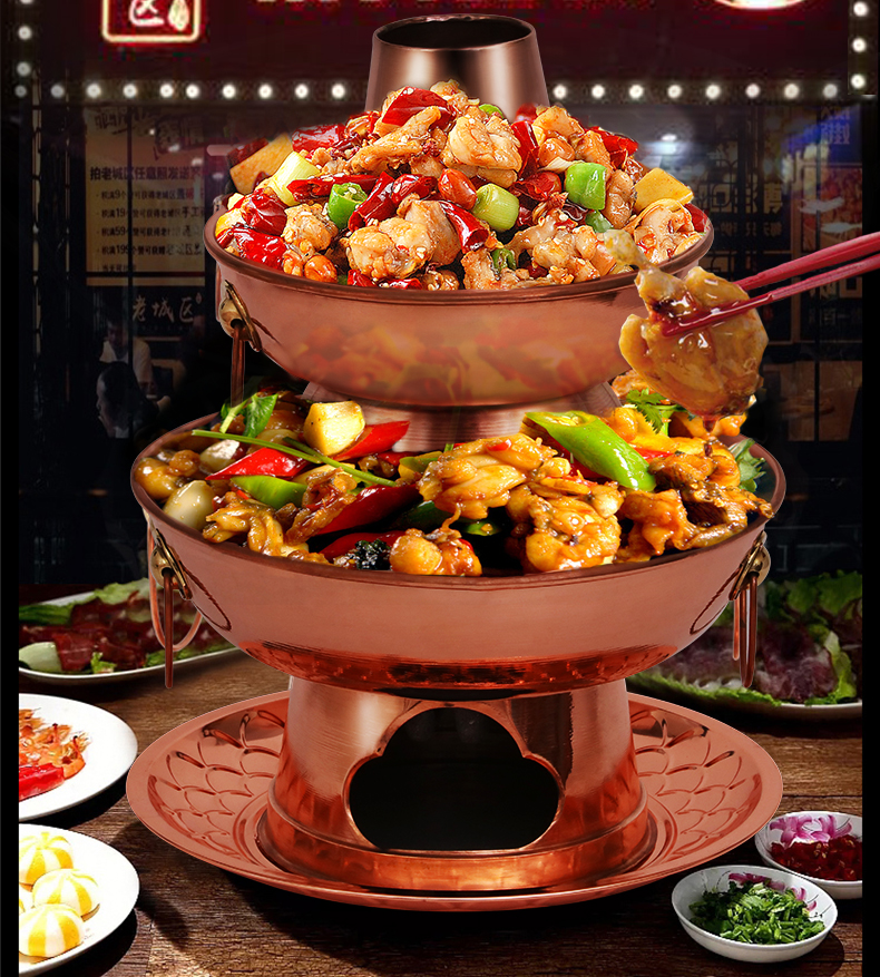 仙袋 铜火锅家用纯铜木炭老式双层铜锅老城区炭火牛蛙铜火锅鸳鸯