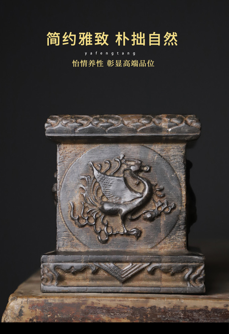 古法工艺青石雕刻青龙白虎朱雀玄武承壶中式小墩摆件