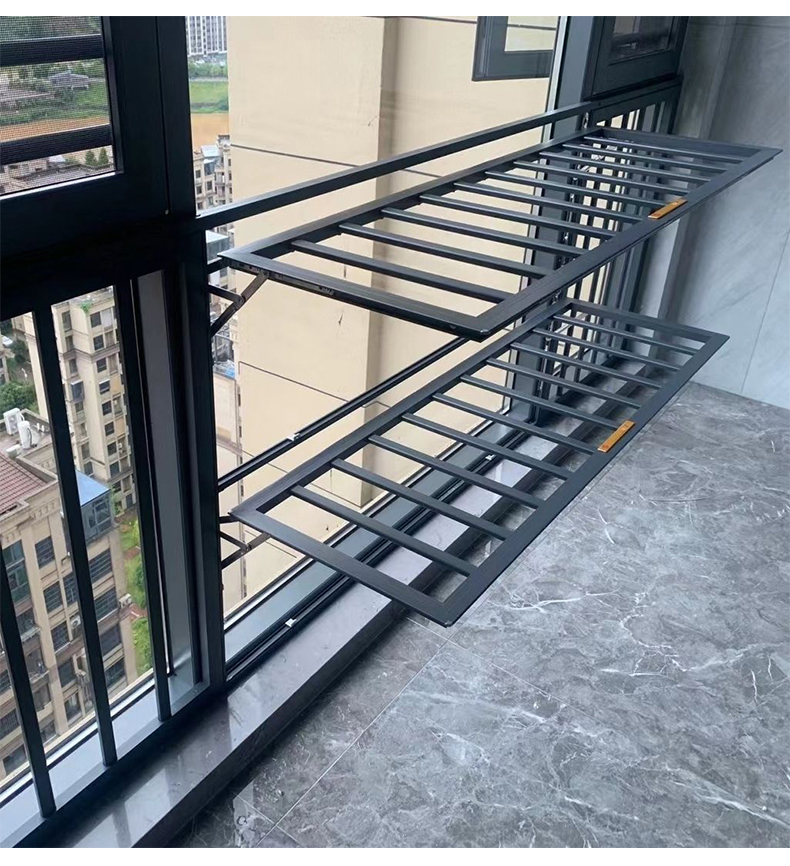 多功能护栏晾衣架防阳台折叠窗户室内儿童安家用自装铝合金栏杆 灰色a