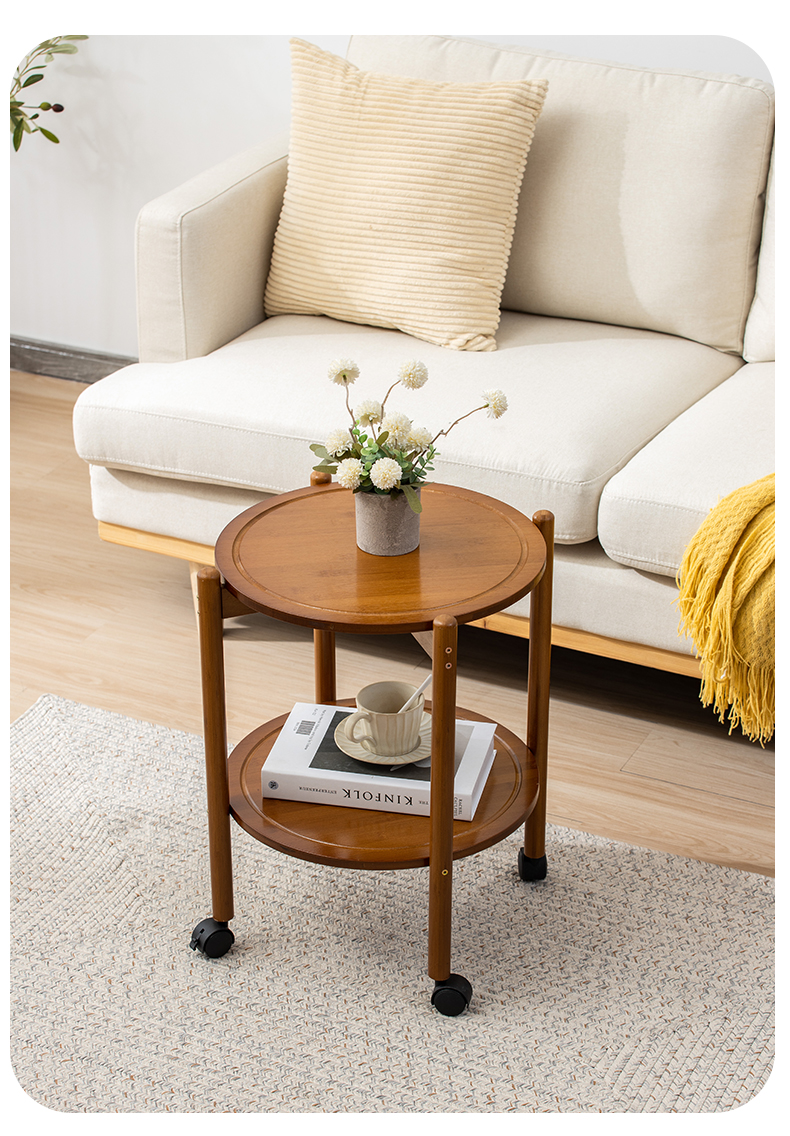 移动沙发边几麻将桌边角几客厅茶桌边柜棋牌室小茶几小圆桌子带轮圆盘