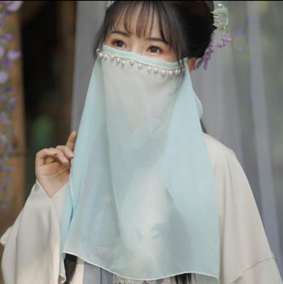 汉服面纱古风雪纺面纱汉服遮面蒙面晒仙女古装纱巾刺绣面帘美女女面纱
