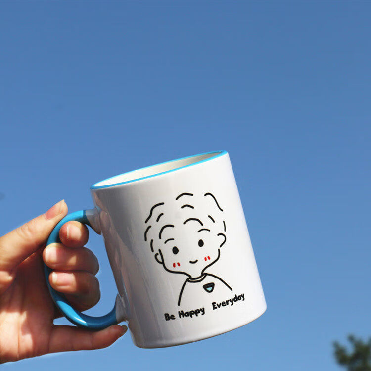 马克杯创意情侣款简约陶瓷咖啡杯子可爱牛奶杯男孩女孩头像喝水杯