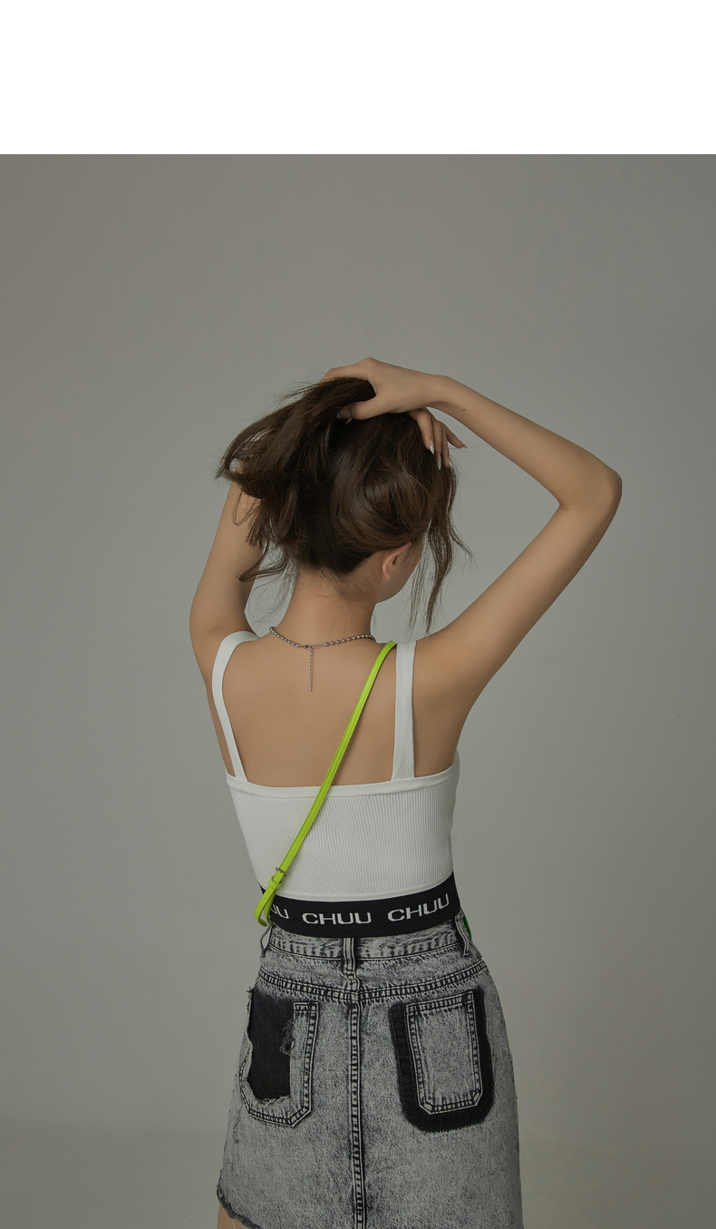 chuu辣妹穿搭背心女2021夏季新款美背吊带设计感ins潮流外穿上衣 白色
