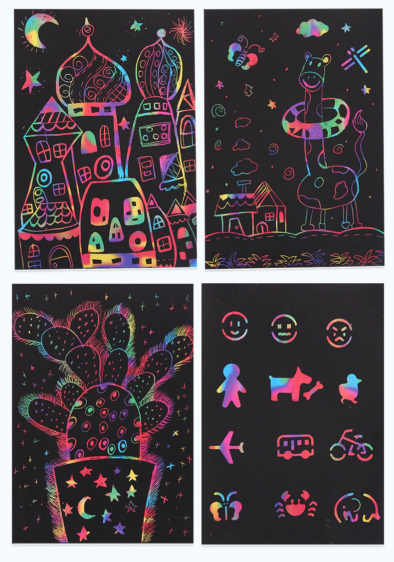 桑菽炫彩a4刮画纸儿童黑色刮刮画小学生刮蜡纸8k幼儿园手工diy制作图