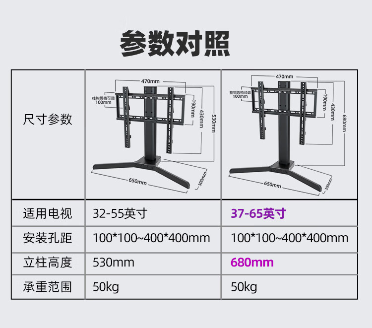 万通用能免打孔液晶电视机底座增高挂架显示器支架桌面台式座架钢化