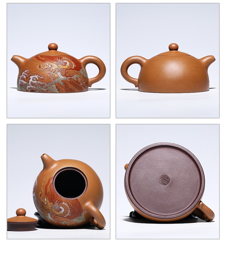 芈雾名家陶岭宜兴紫砂壶泥绘半月壶原矿茶具家用泡茶壶套装单壶茶道