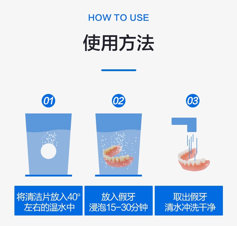 泡假牙清洁片正畸保持器隐形牙套清洗护理假牙去渍液泡腾片1盒装