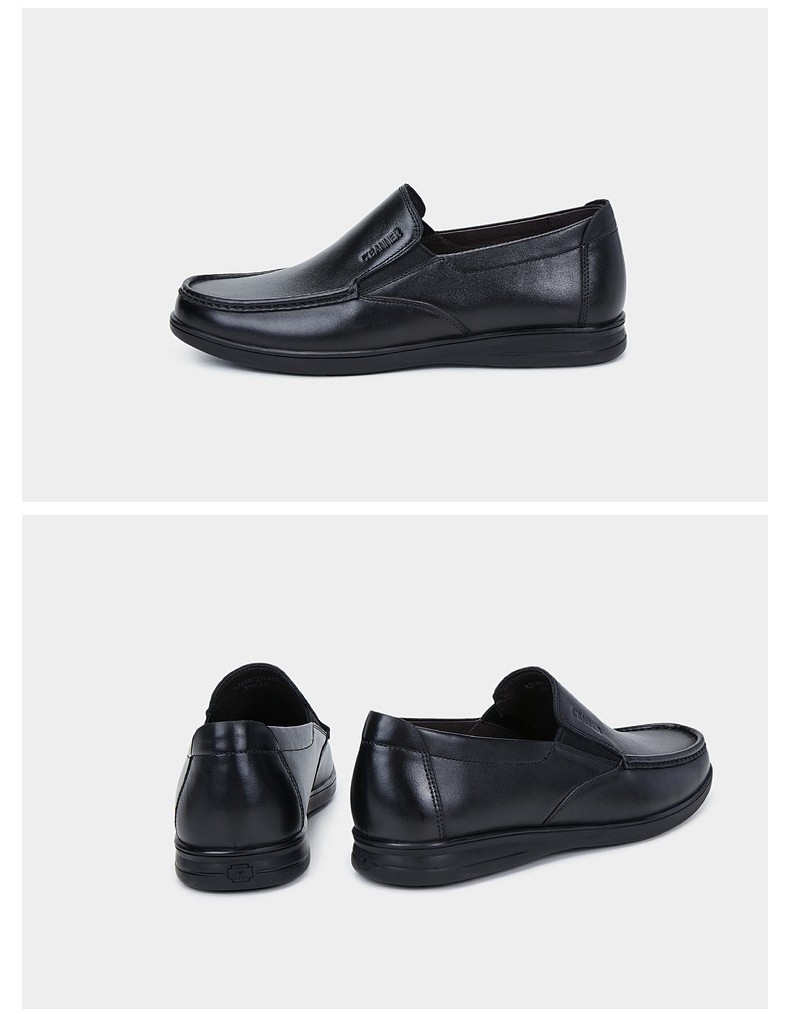 千百度男鞋2021秋季新款商务休闲鞋简约设计舒适百搭休闲皮鞋黑色42