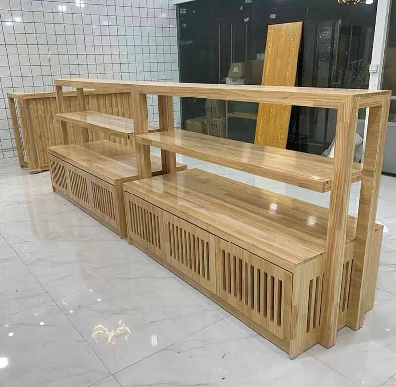 蓓姬 实木复古中岛展柜茶叶柜双面展示架瓷器玉器货架紫砂壶多层陈列