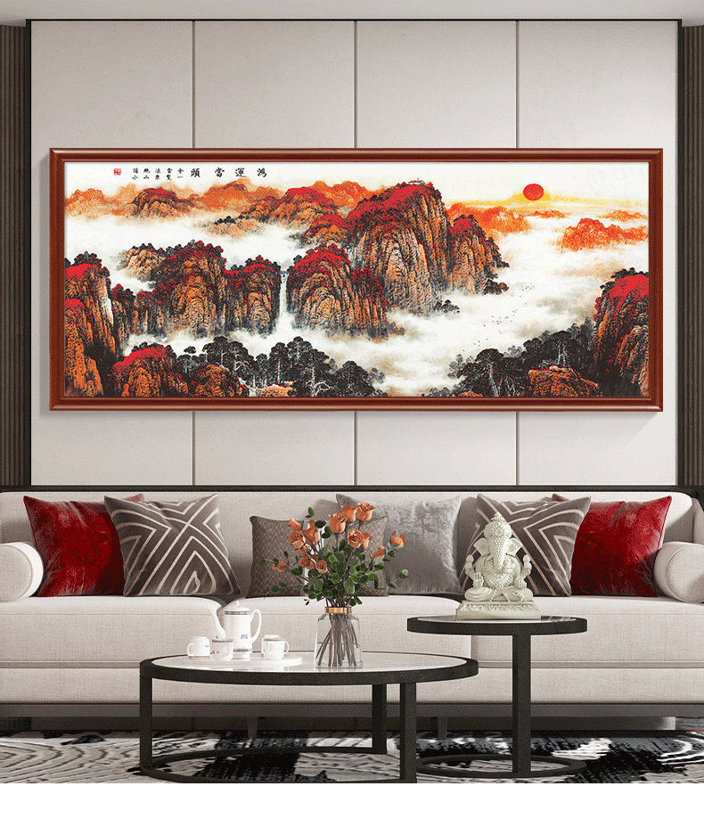 2022新款泰山风水画 泰山日出国画 有山无水泰山办公室挂画背有靠山图