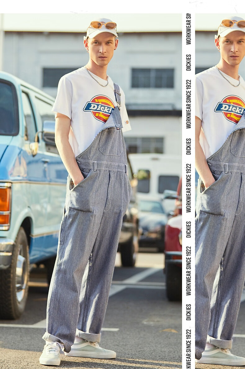 蓝白条纹直筒连体裤背带裤男士早春夏长裤背带裤男dk009401蓝白条纹m