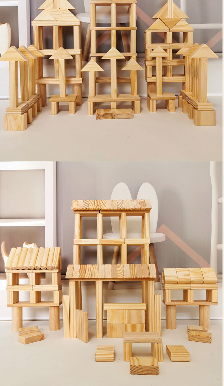 园建构积木幼儿园建构区搭建实木积木大型儿童碳化木制原木超大松木玩