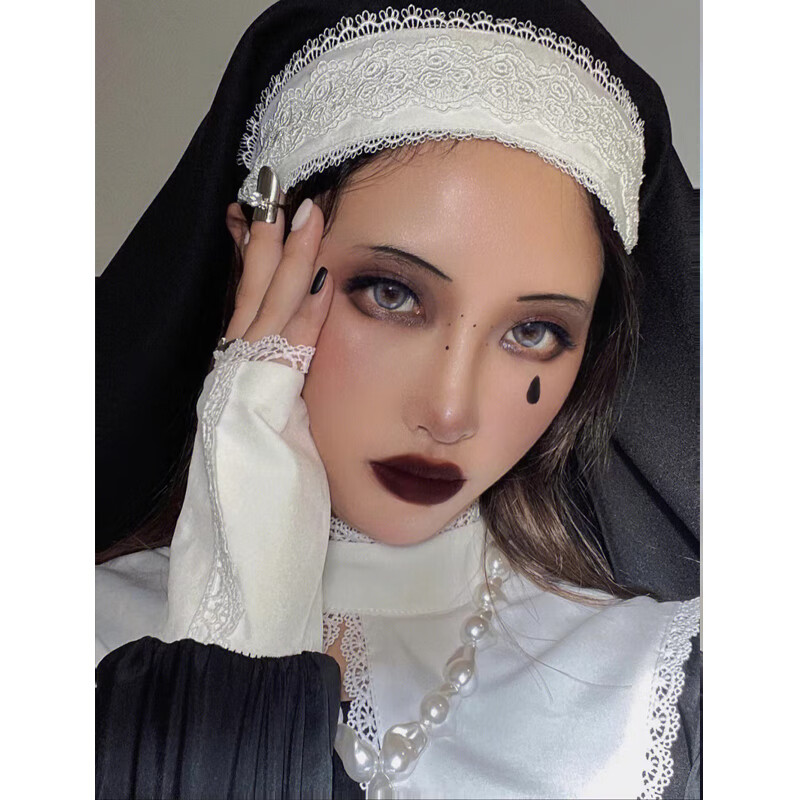 修女连衣裙万圣节穿搭女巫服装cos服暗黑系洛丽塔裙子哥特lolita 蜡烛