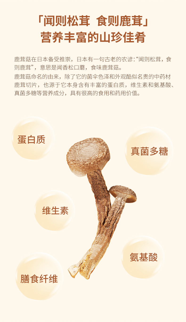 美食鹿茸菇干货无碎煲汤食材鹿茸菌干品食用菌100g