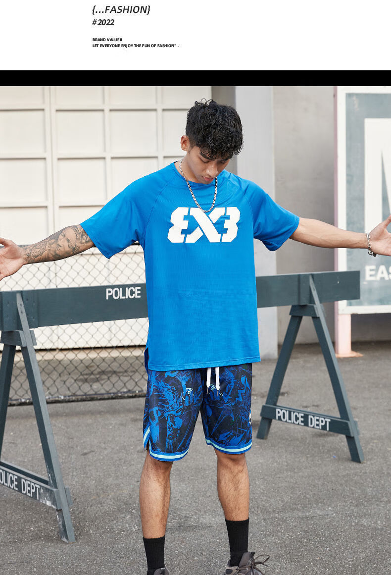 伯梵特3x3篮球短袖男美式运动t恤夏季速干健身衣投篮训练服宽松圆领