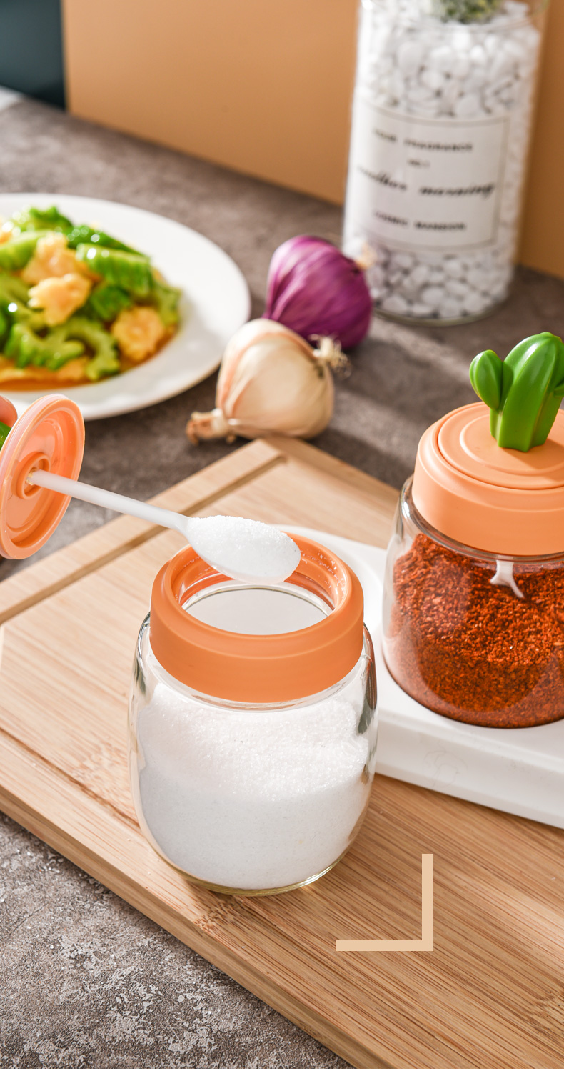 仙人掌厨房调料罐子盐罐调味盒调料瓶组合套装玻璃调味料罐瓶家用4个