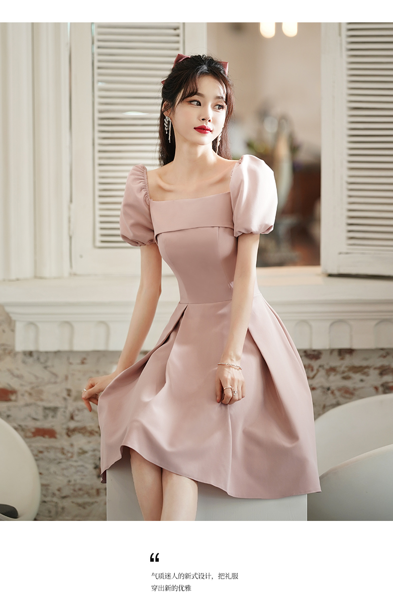 binlifei品牌女装2021夏季新款粉色小晚礼服短款伴娘服法式平时可穿小