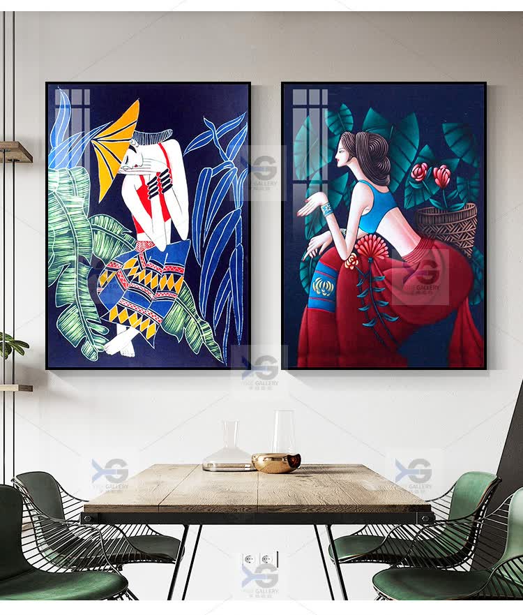 少数民族风挂画宾馆酒店壁画单幅云南傣族美女少女风情人物 a 9mm环保