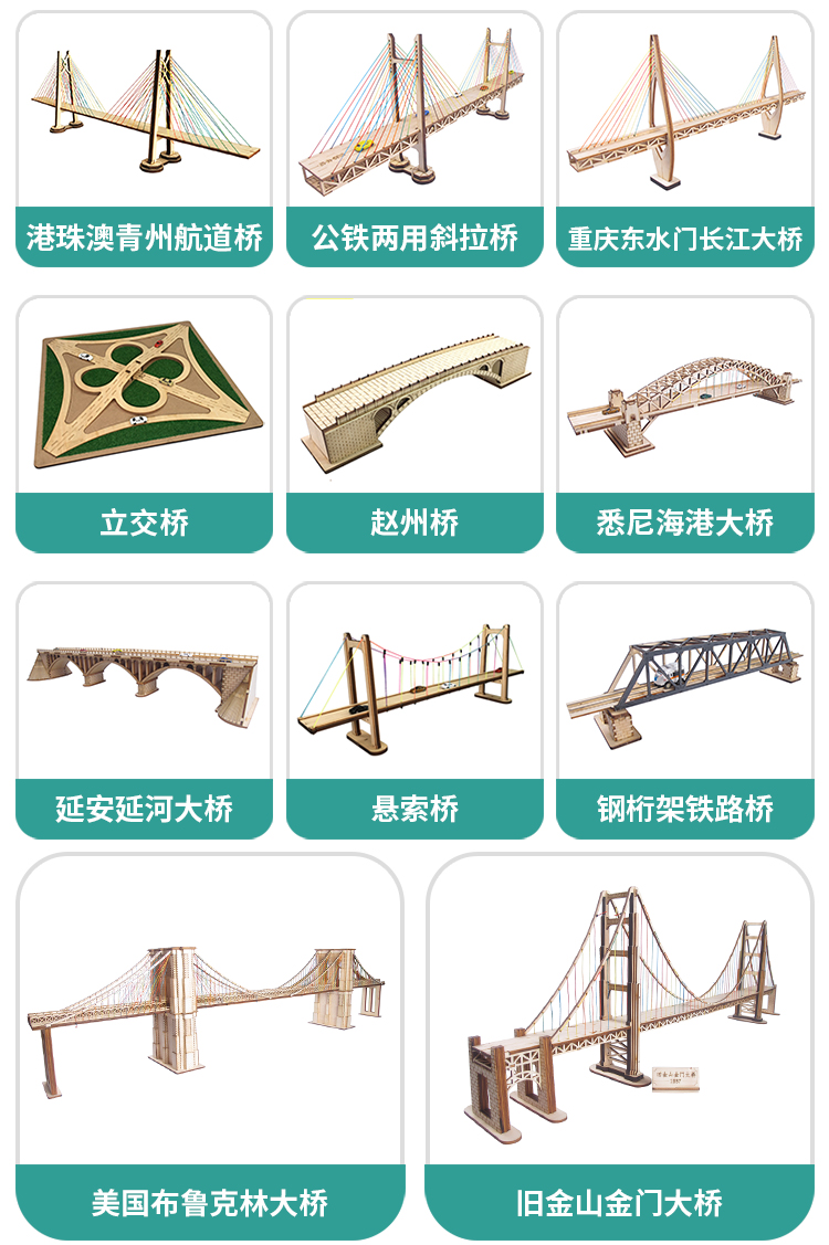 港珠澳大桥模型diy手工制作木制桥模型儿童拼装积木拼图桥梁套材料