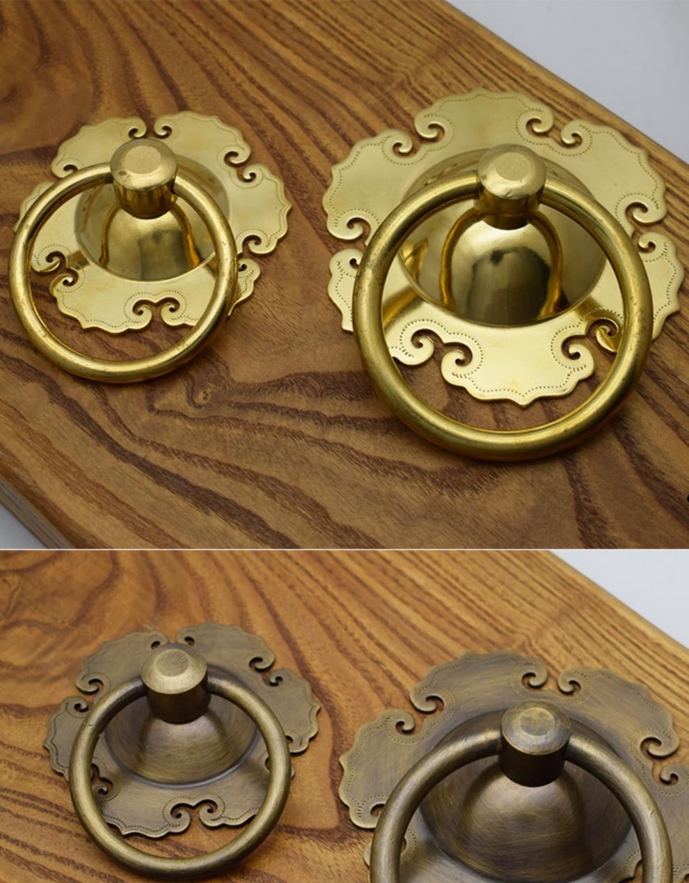 新中式复古铜门环铜拉手木门大门古铜圆环把手圆形仿古玻璃门拉环定制