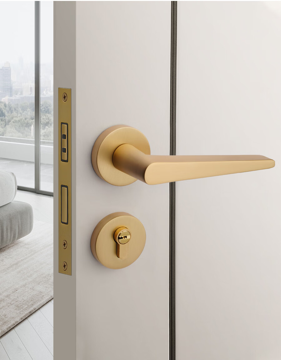 金色拉丝亚光门锁轻奢分体套装简约家用磁吸室内卧室房间门锁b款门锁