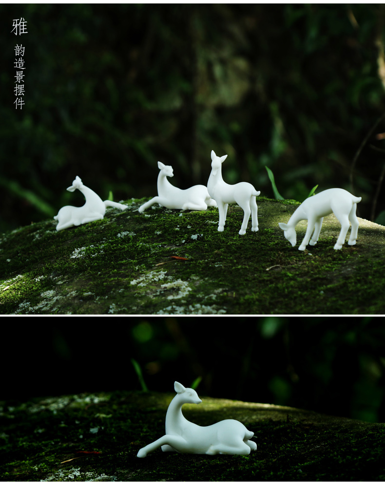 迷你小鹿中式陶瓷可爱桌面摆件盆景鱼缸造景客厅假山配件情侣动物迷你