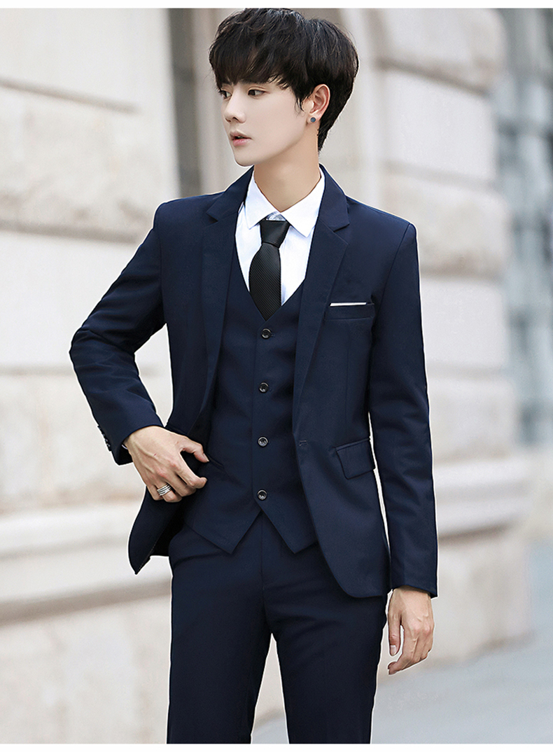 恒源祥品牌高档男装正装西服套装男修身帅气韩版潮流外套黑色学生休闲