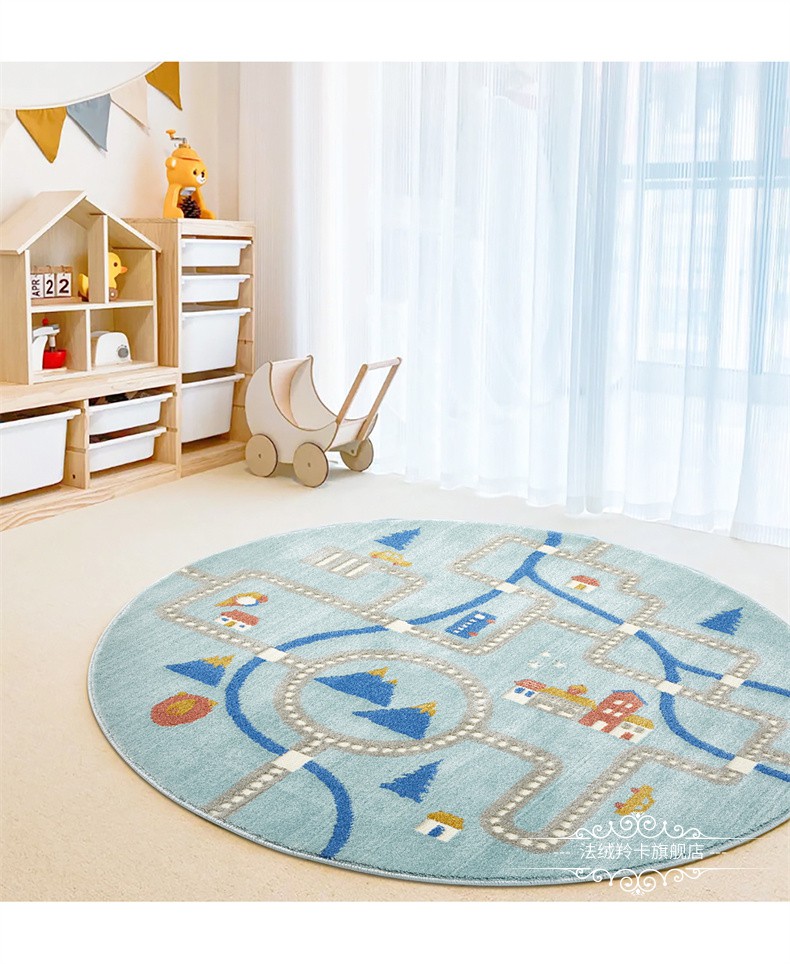 法绒羚卡现代简约儿童房ins风圆形地毯高级感柔软舒适防滑可爱卡通