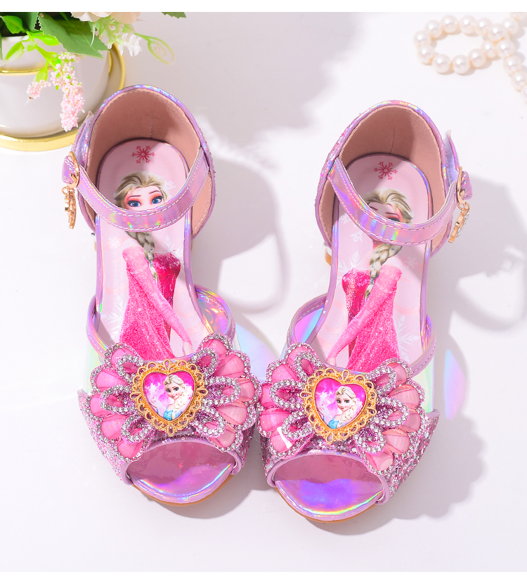 女童公主鞋新款夏季儿童凉鞋软底冰雪奇缘艾莎女孩凉鞋儿童高跟粉色25