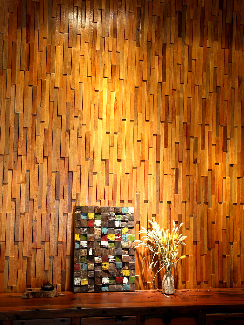 实木马赛克客厅电视背景墙老船木咖啡馆吧台立体原木茶室护墙木板 细