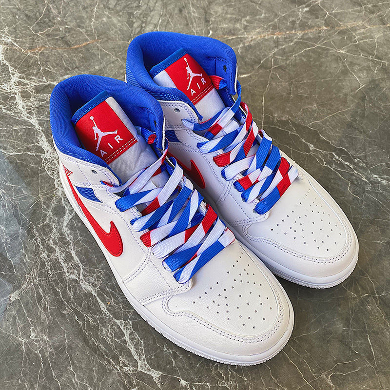 适配耐··克aj·1mid樱花粉烟灰爱国者影子三色拼接男女鞋带 爱国者