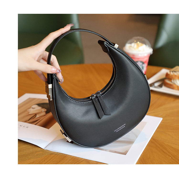 xiaqisen2022新款韩国小众牛皮月牙包腋下包半圆月亮包单肩手提女包