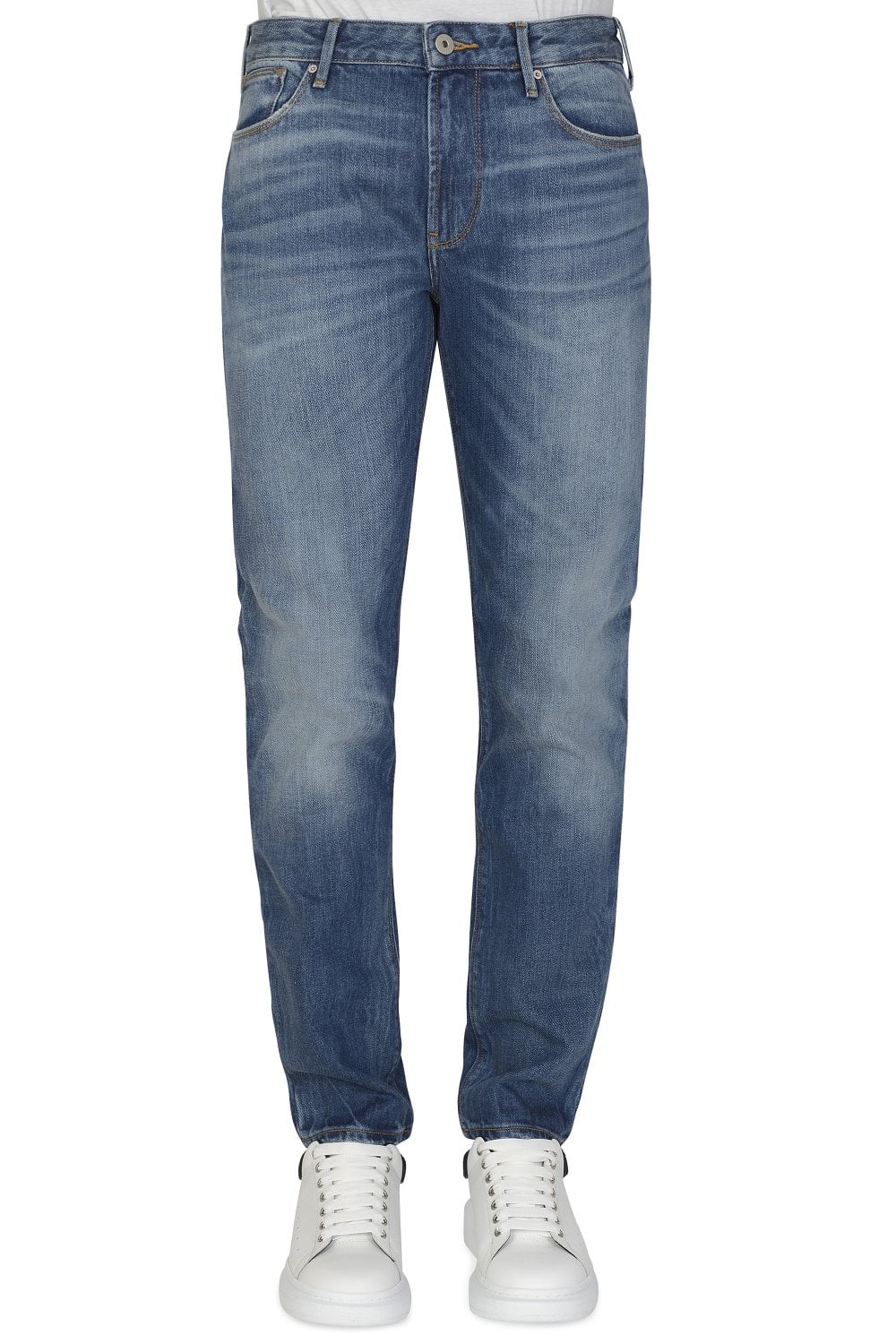 emporioarmani阿玛尼男裤蓝色猫须磨白细节修身棉质牛仔裤3h1j061dd0z