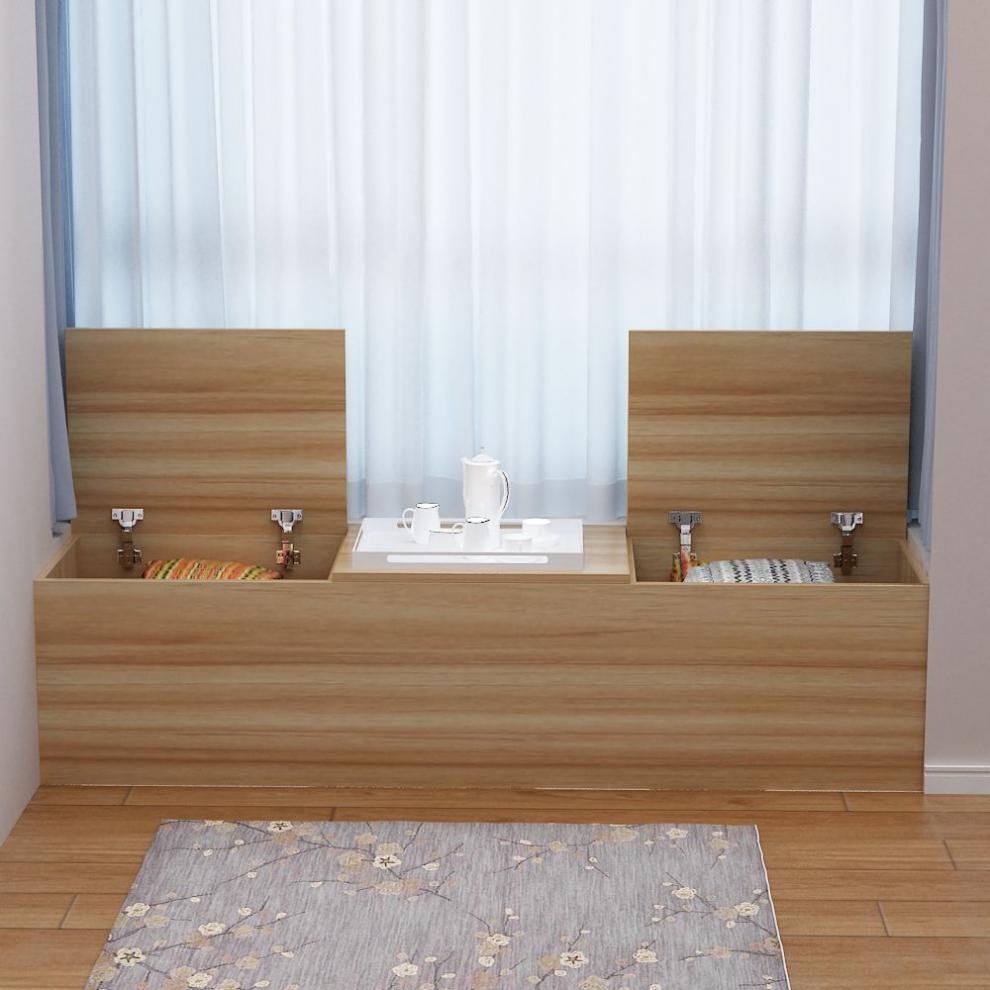 阳台飘窗柜储物柜可坐飘窗收纳窗台榻榻米上翻门矮柜地柜定制柜子浅