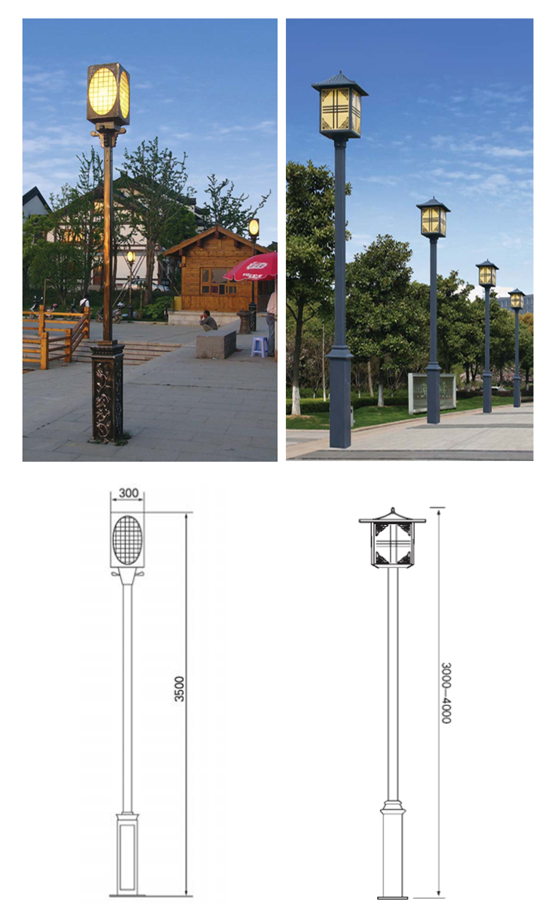 新农村花园仿古中式路灯自营 4米双头圆形杆高低款接电【图片 价格