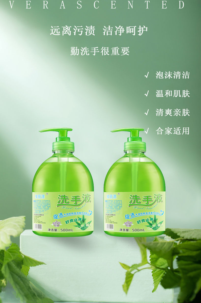 芦荟洗手液500g家用按压瓶清香泡沫儿童杀菌毒保湿清洁2瓶装500毫升