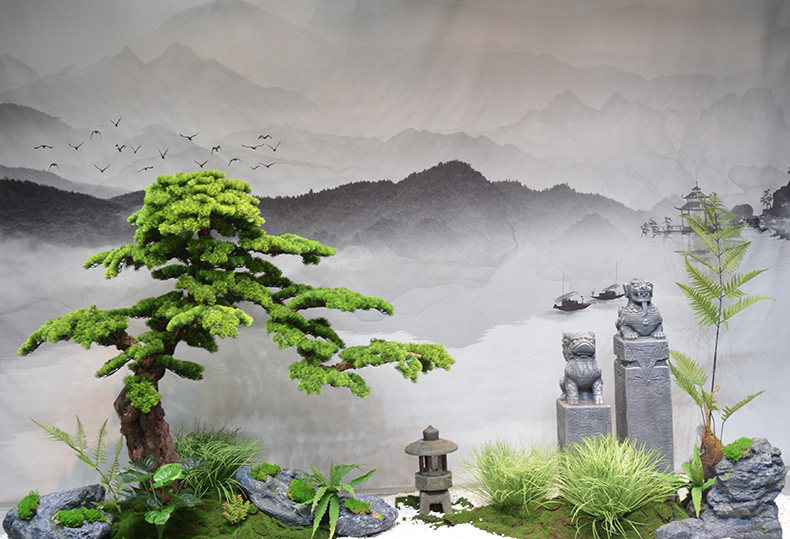 仿真树 装饰仿真松树楼梯下搭配造景迎客松玄关庭院大型装饰植物