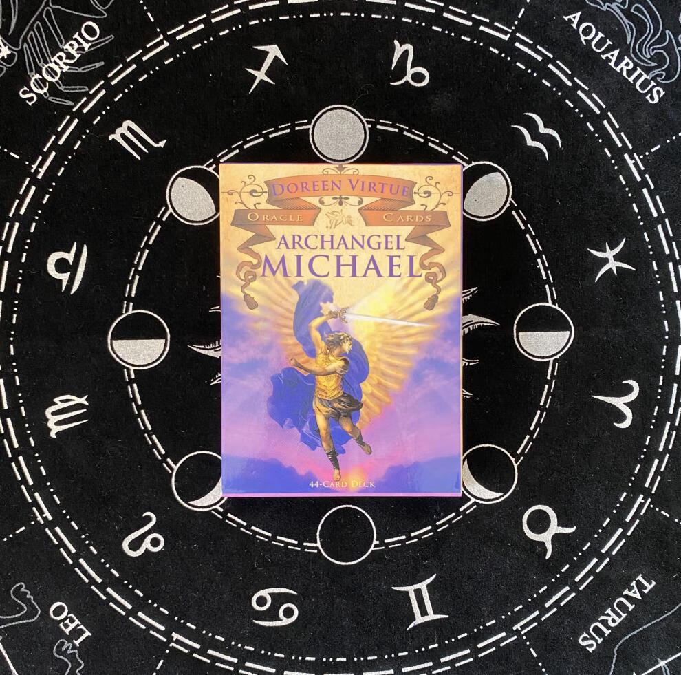 英文烫金边 大天使迈克尔神谕卡 卡牌塑封 定制十二星座黑绒布 【图片