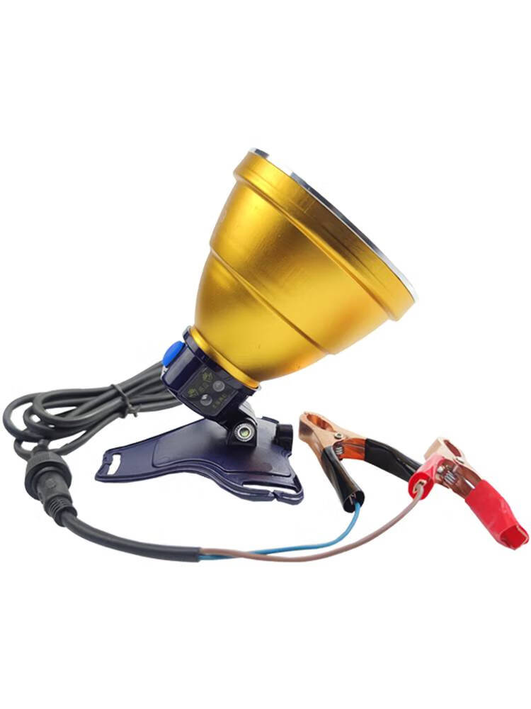 12v伏蓝光外接夹电瓶灯头钓鱼灯感应夜钓头灯超亮9核强光白光黄光200w