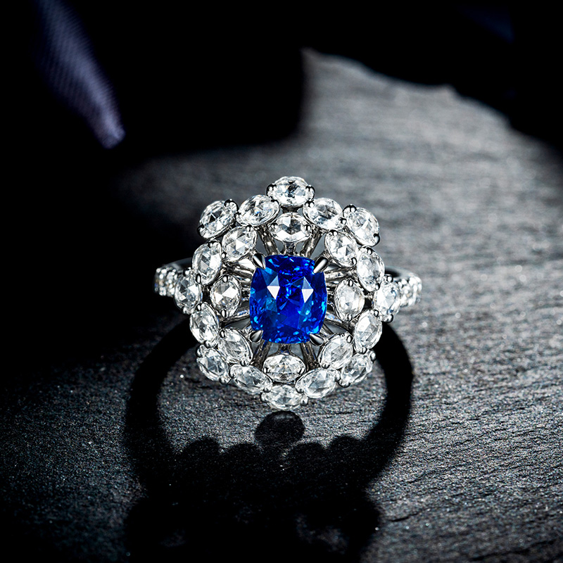【孤品现货】 米莱珠宝 皇家蓝宝石戒指 18k金豪华钻石镶嵌 女 蓝色