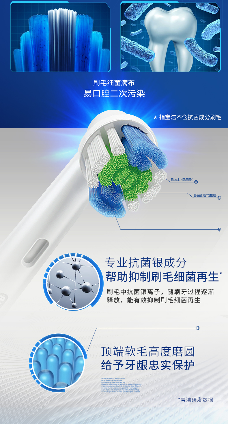 博朗欧乐boralb电动牙刷成人声波电动牙刷进口替换刷头适配成人牙刷2d