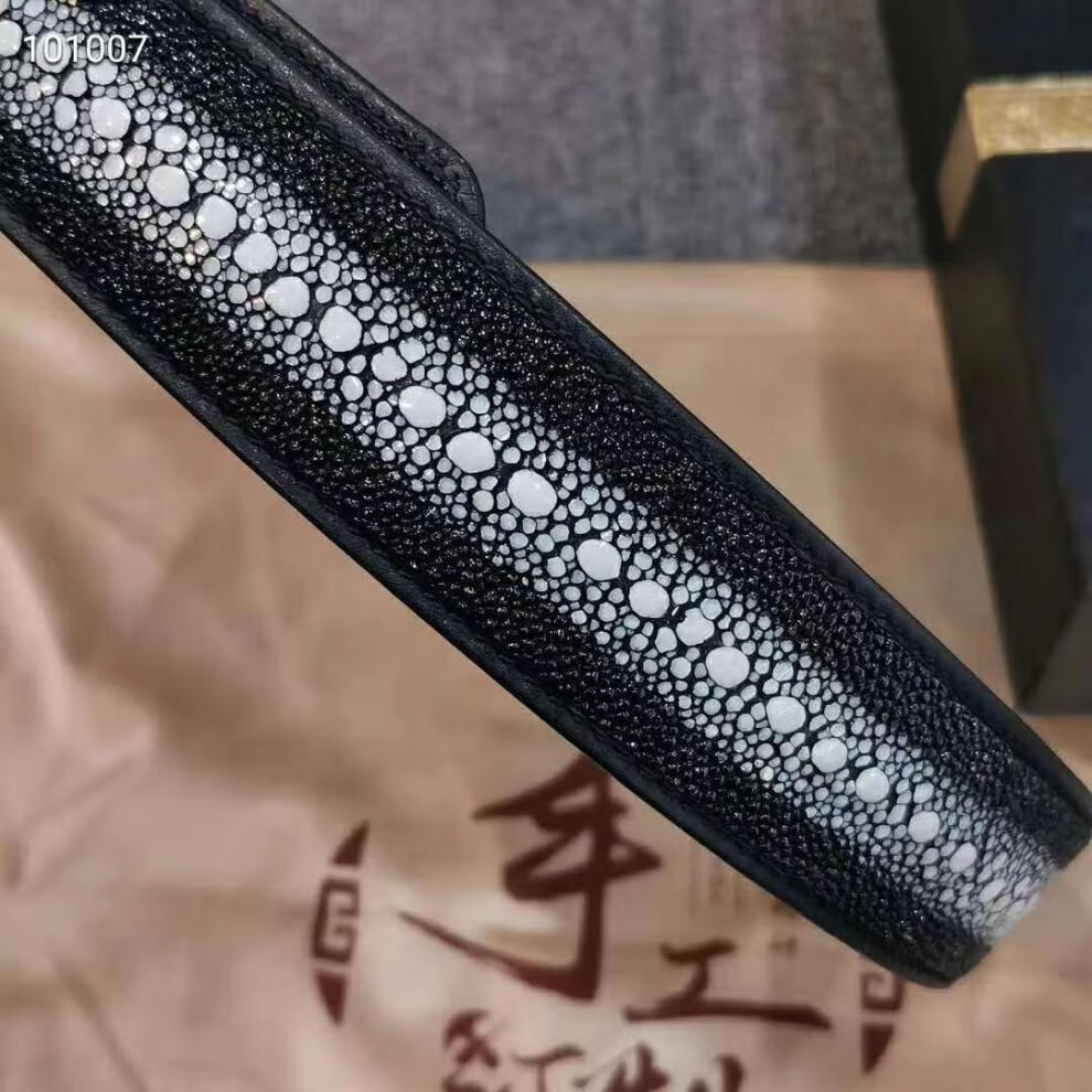 【轻奢】皮带男稀有皮腰带 深海稀有珍珠鱼皮腰带年轻人个性雕花钢