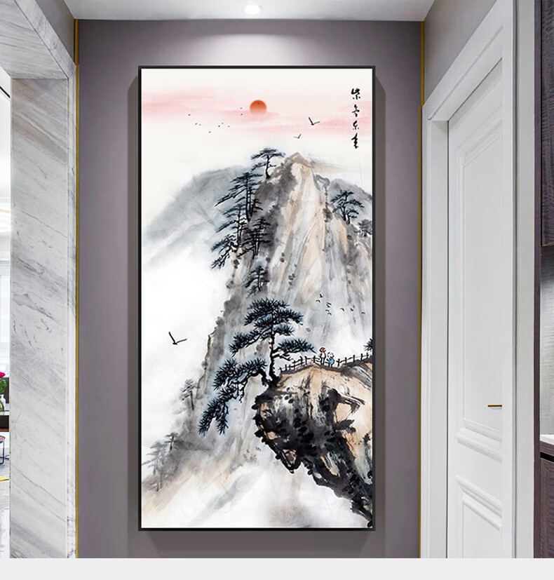 装饰画迎客松竖版走廊过道挂画客厅进门山水画壁画2021新款 迎客松g