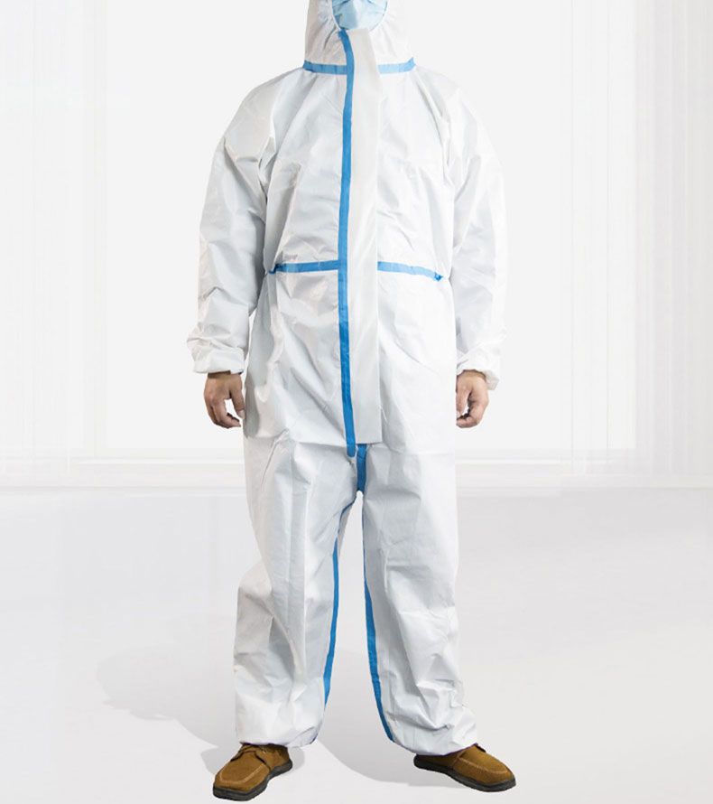 医用防护服带蓝条一次性无菌型带帽连体防疫防护服加厚医用同款防护服