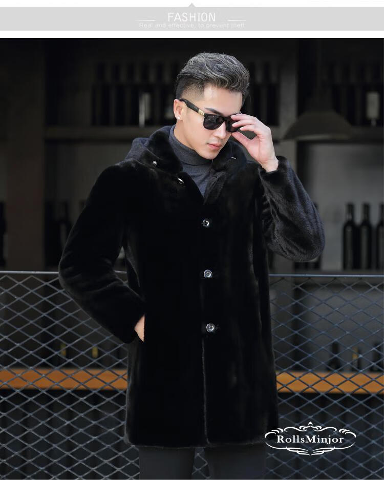 劳斯名爵轻奢品牌美国貂皮大衣男进口整貂天鹅绒水貂中长款裘皮皮草连